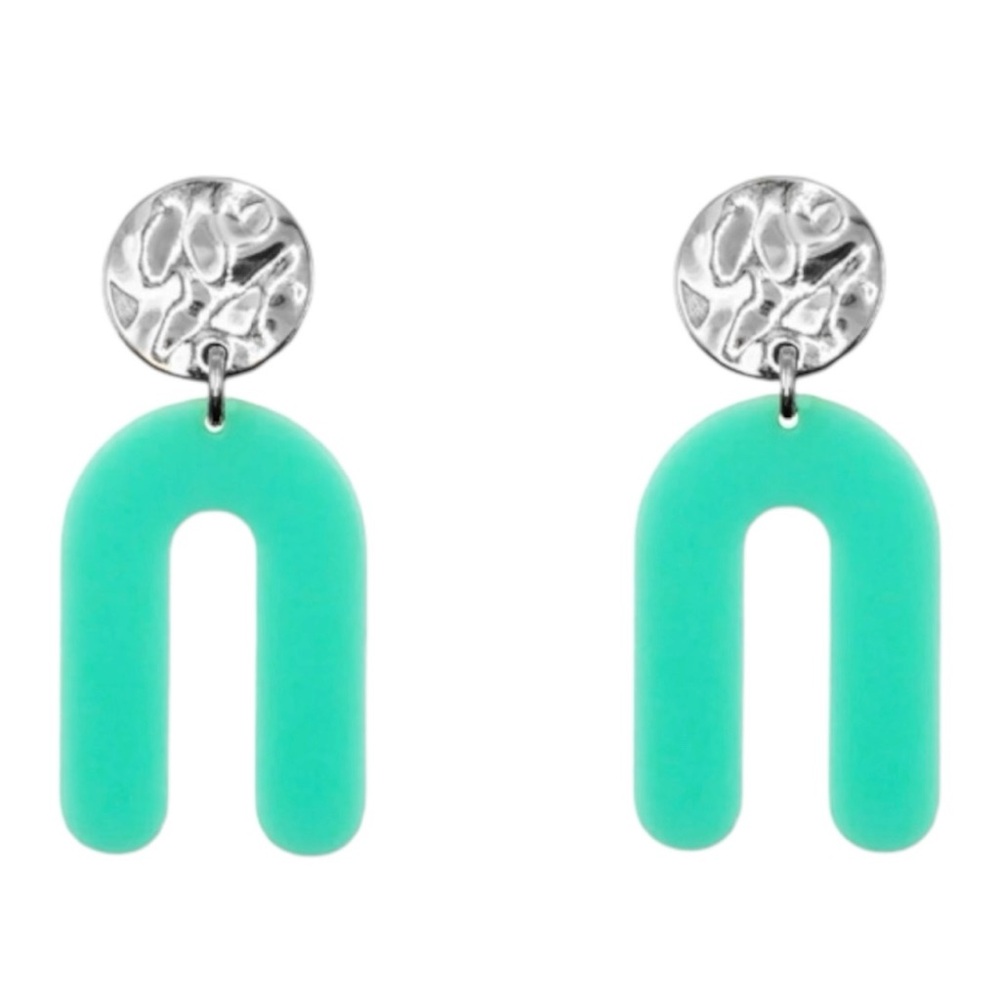 Kinsley Armelle New Rayne Collection Silver and Mint Lucite Geometric Earrings